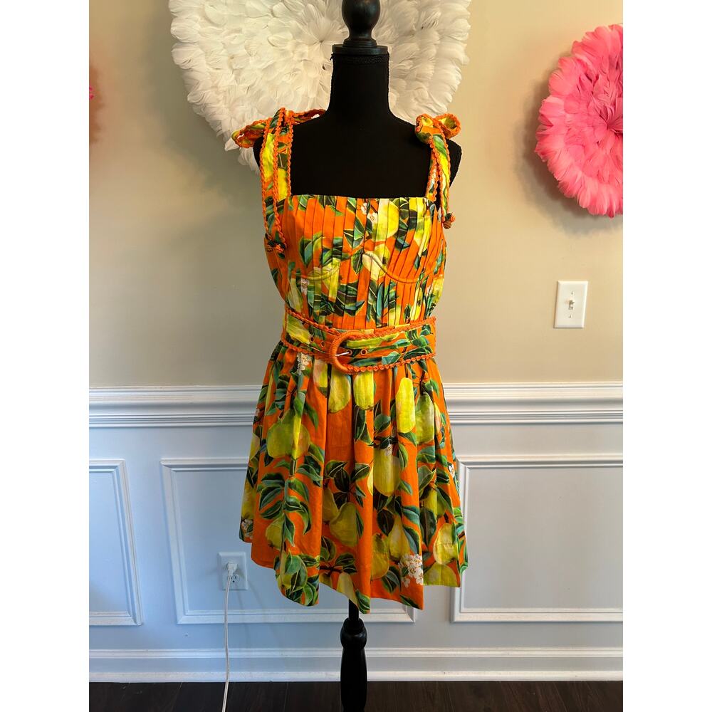 NWT Farm Rio Orange Chic Pears Organic Cotton Mini Dress Size M